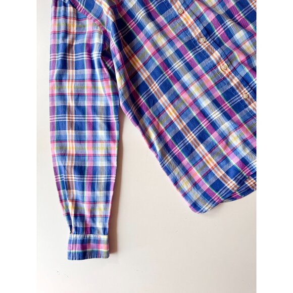 POLO RALPH LAUREN Blue Pink Madras Plaid Cotton Twill Button Down Shirt, Size M - Picture 6 of 15